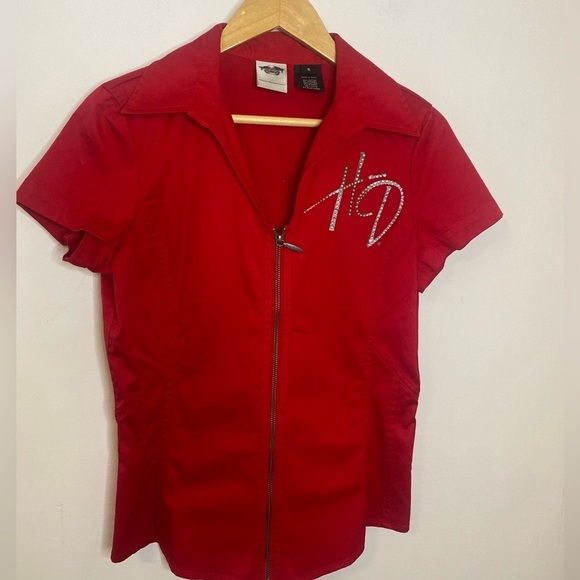 Vintage Harley Davidson Pinup Girl Style Full Zip Shirt - Picture 1 of 5